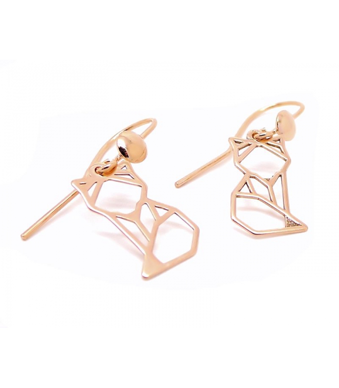 Boucles d'oreilles Renard Origami en argent 925 doré à l'or fin rose gold
