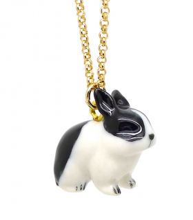Black and White Bunny porcelain necklace