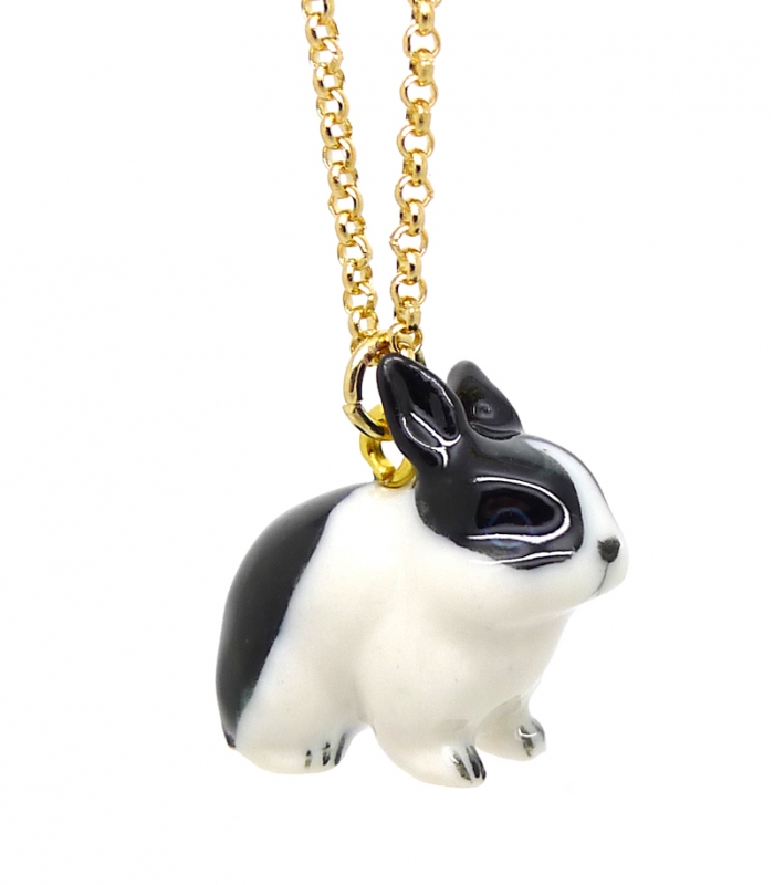 Collier Lapin Noir et Blanc - Bijoux en porcelaine - Les Bijoux Acidules