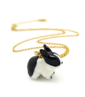 Black and White Bunny porcelain necklace