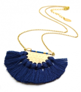 Collier Pompon Marine - Bijoux Bohème - Bijoux bohème Collier Pompon Marine - Bijoux Bohème - Bijoux bohème