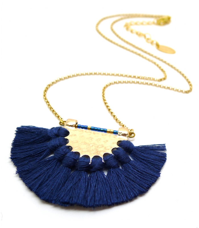 Collier Pompon Marine - Bijoux Bohème - Bijoux bohème