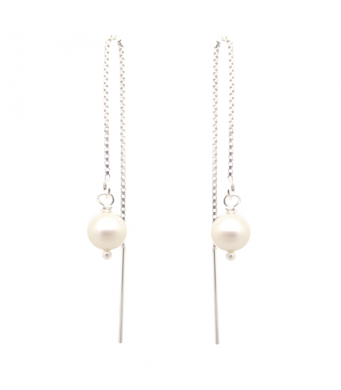 Boucles d'oreilles chaine en argent 925 et perles - Bijoux créateur