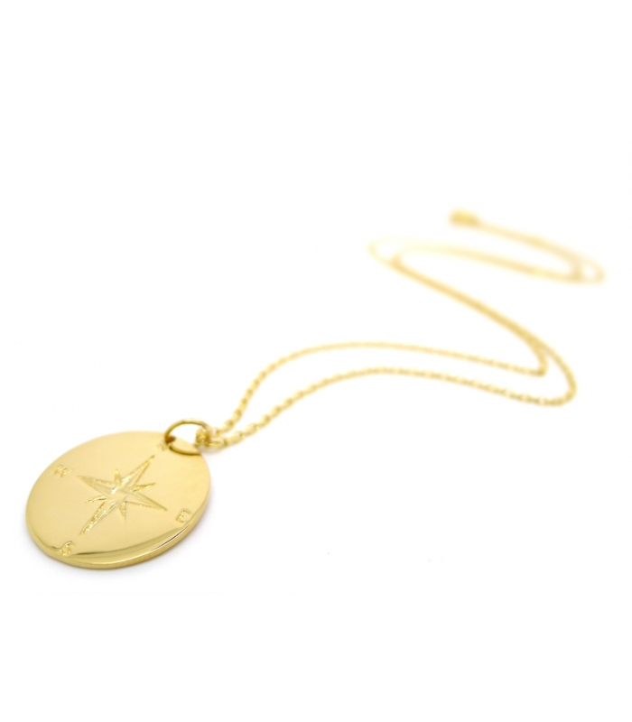 Collier médaille Rose des Vents plaqué or 3 microns - Bijoux créateur tendance