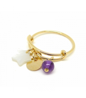 Bague Pampilles plaqué or Améthyste - Bague bohème Bague Pampilles plaqué or Améthyste - Bague bohème