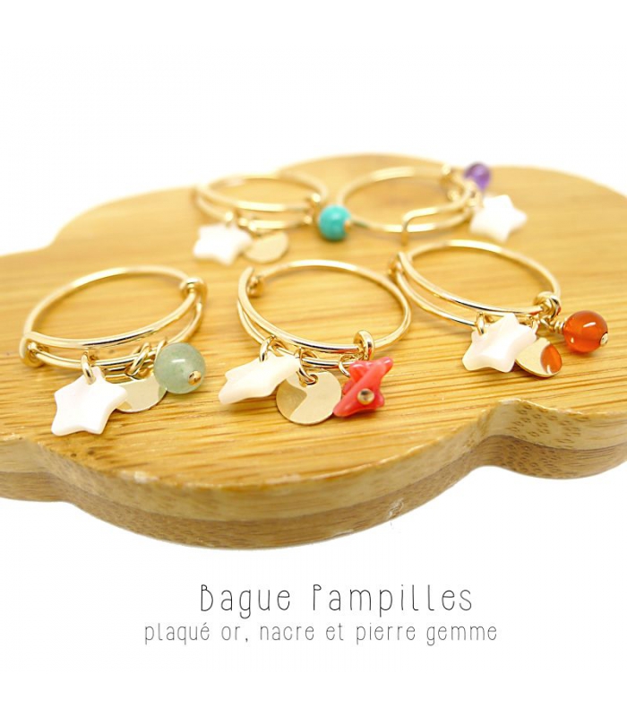 Bague Pampilles plaqué or Aventurine - Bague bohème