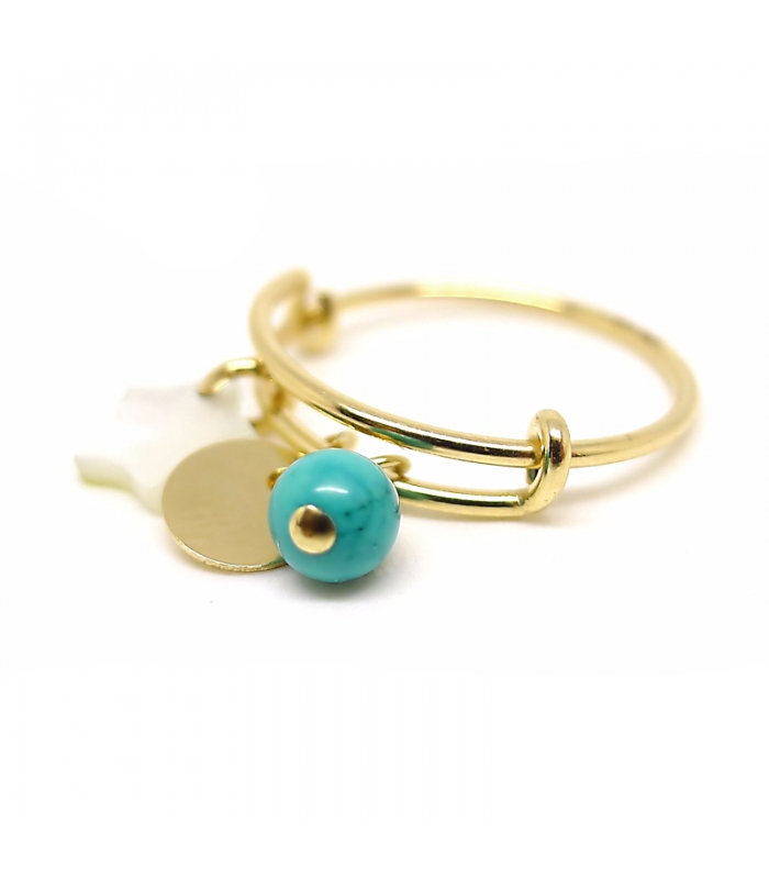 Bague Pampilles plaqué or Turquoise - Bague boho chic
