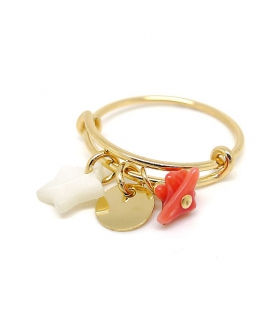 Bague Pampilles plaqué or Corail - Bague boho chic