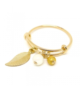 Bague Petite Feuille plaqué or et nacre - Bague boho chic