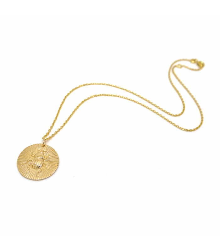 Collier Médaille Scarabée plaqué or 3 microns - Les Bijoux Acidules