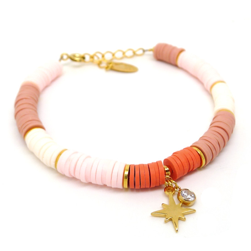 Bracelet perles Heishi 'Coeurs Corail' - Enfant - Bracelet enfant
