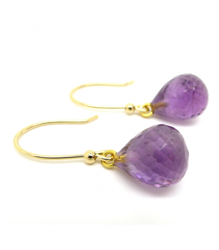 Boucles d'oreilles précieuses en améthyste plaqué or 3 microns - Les
