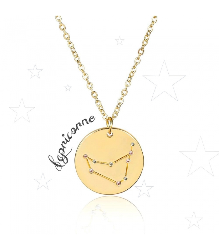 Collier Constellation du Capricorne en acier inox doré et strass - Les