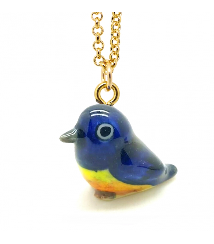 Collier Petit Oiseau Bleu - Bijoux animaux en porcelaine - Les Bijoux
