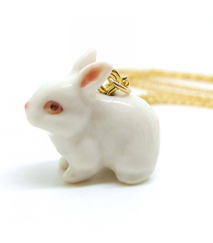 Collier Lapin Blanc - Bijoux animaux en porcelaine - Les Bijoux Acidules