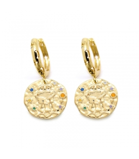 Boucles d'oreilles Signe des Gémeaux doré à l'or fin 16 carats - Les