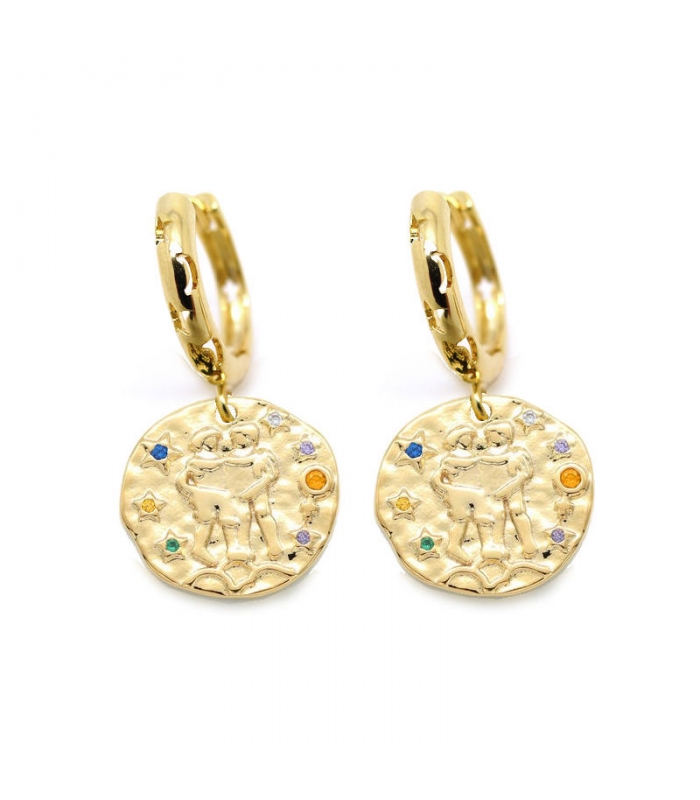 Boucles d'oreilles Signe des Gémeaux doré à l'or fin 16 carats - Les