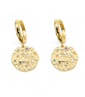 Boucles d'oreilles Signe du Sagittaire doré à l'or fin 16 carats - Les