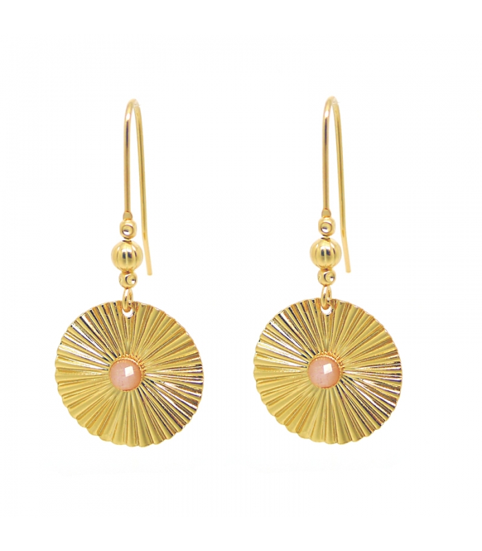 Boucles d'oreilles Astre Pierre de Lune rose doré à l'or fin 24 carats -