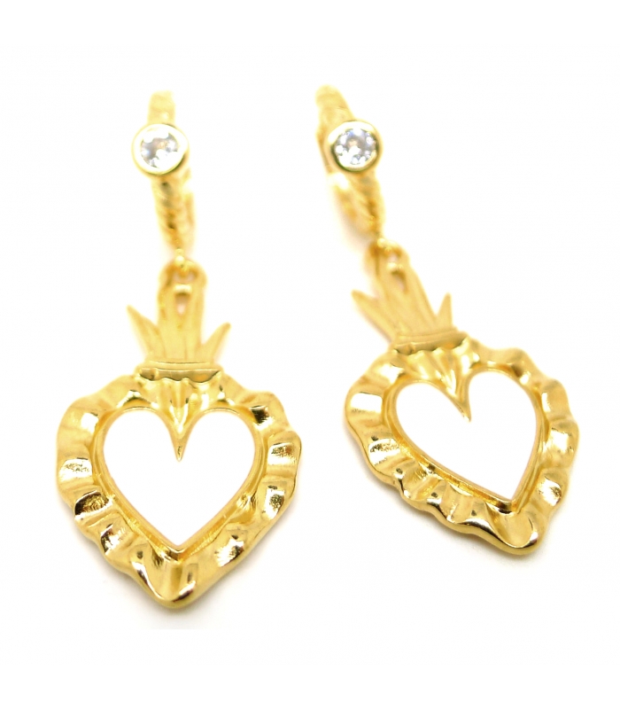 Boucles d'oreilles Ex Voto (coeur sacré) blanc doré à l'or fin 24 carats -