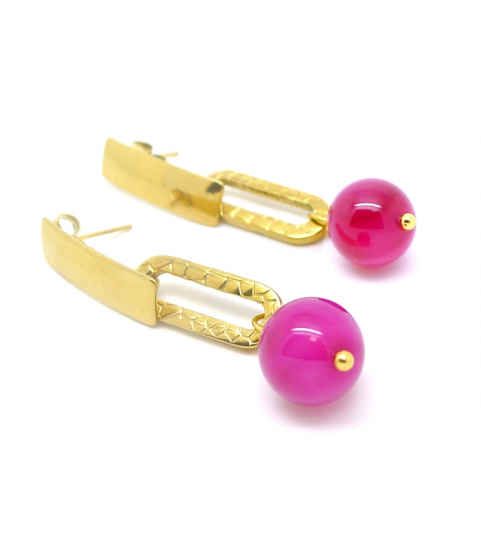 Boucles d'oreilles Arty en pierre naturelle et acier inox doré - Agate