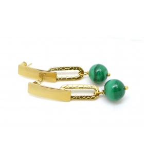 Boucles d'oreilles Arty en pierre naturelle et acier inox doré - Malachite