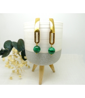 Boucles d'oreilles Arty en pierre naturelle et acier inox doré - Malachite