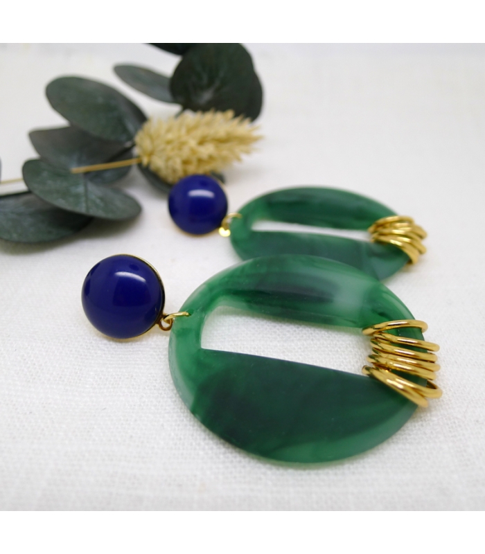 Boucles d'oreilles Voyage Vert Mat - Les Bijoux Acidules