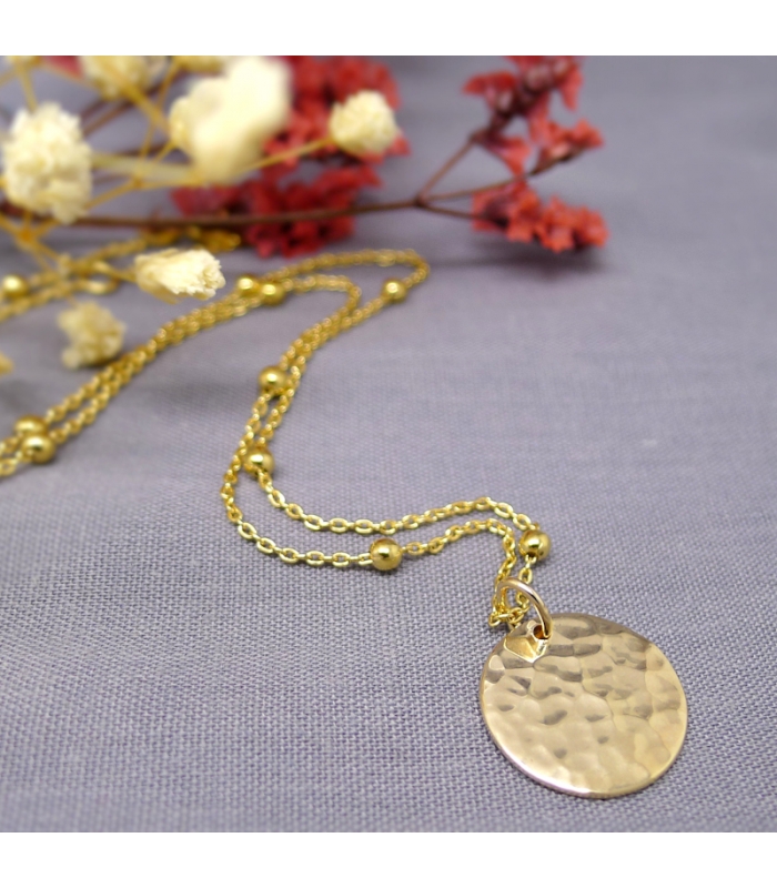 Gold plated Hammered medal necklace - High quality