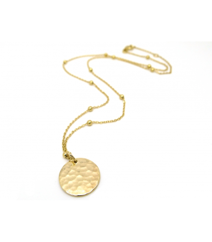 Gold plated Hammered medal necklace - High quality