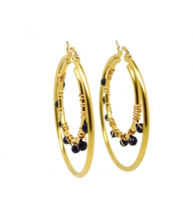 Boucles d'oreilles Créoles Pierre de soleil bleue - Les Bijoux Acidules