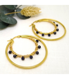 Boucles d'oreilles Créoles Pierre de soleil bleue - Les Bijoux Acidules