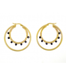 Boucles d'oreilles Créoles Pierre de soleil bleue - Les Bijoux Acidules