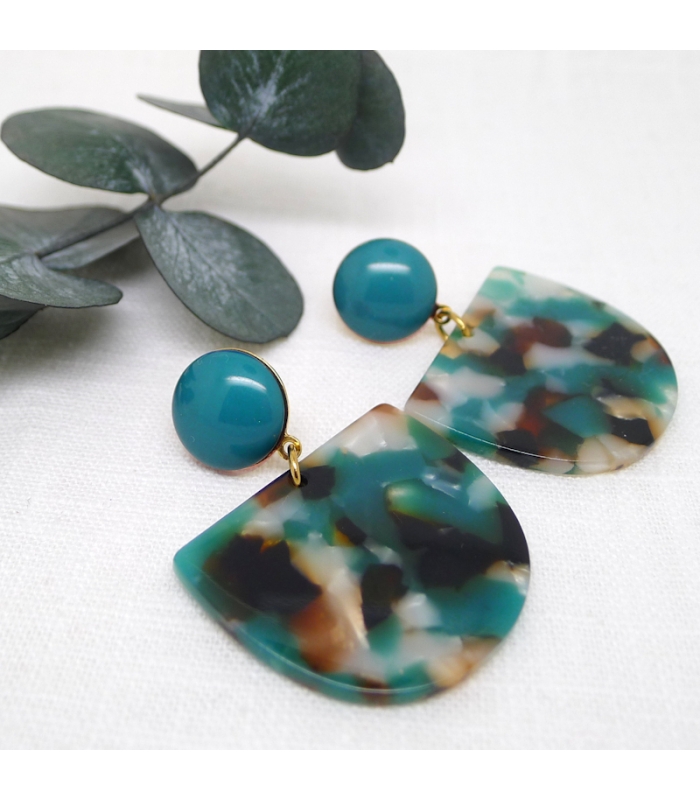 Boucles d'oreilles Ecaille Bleu Canard - Les Bijoux Acidules