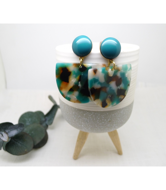 Boucles d'oreilles Ecaille Bleu Canard - Les Bijoux Acidules
