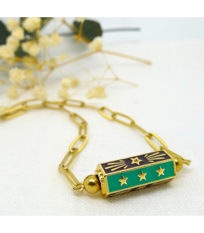 Green Talisman square chain Necklace