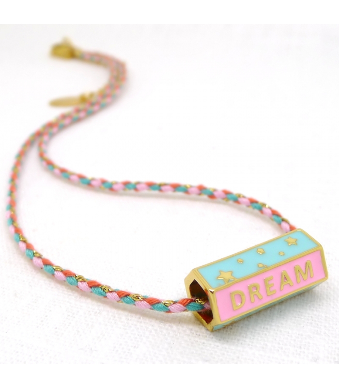 Collier Amulette Dream - Amour - Happy sur cordon tressé - Les Bijoux