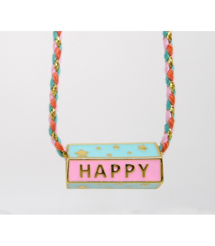 Collier Amulette Dream - Amour - Happy sur cordon tressé - Les Bijoux