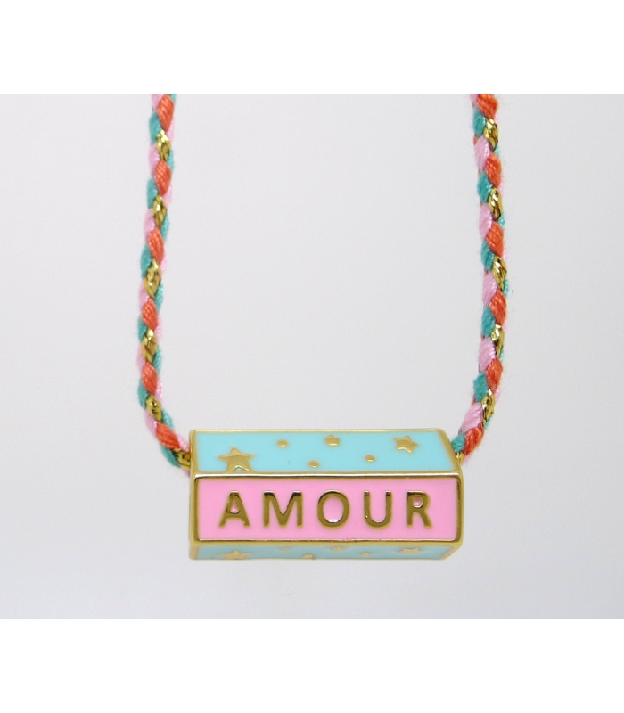 Collier Amulette Dream - Amour - Happy sur cordon tressé - Les Bijoux