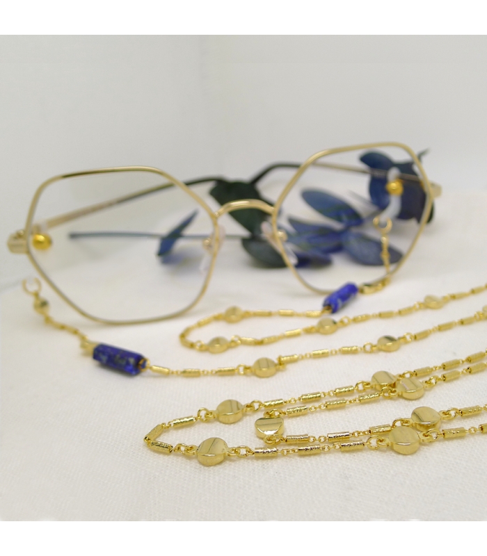 Collier de lunette Circé en Lapis Lazuli et laiton doré - Les Bijoux