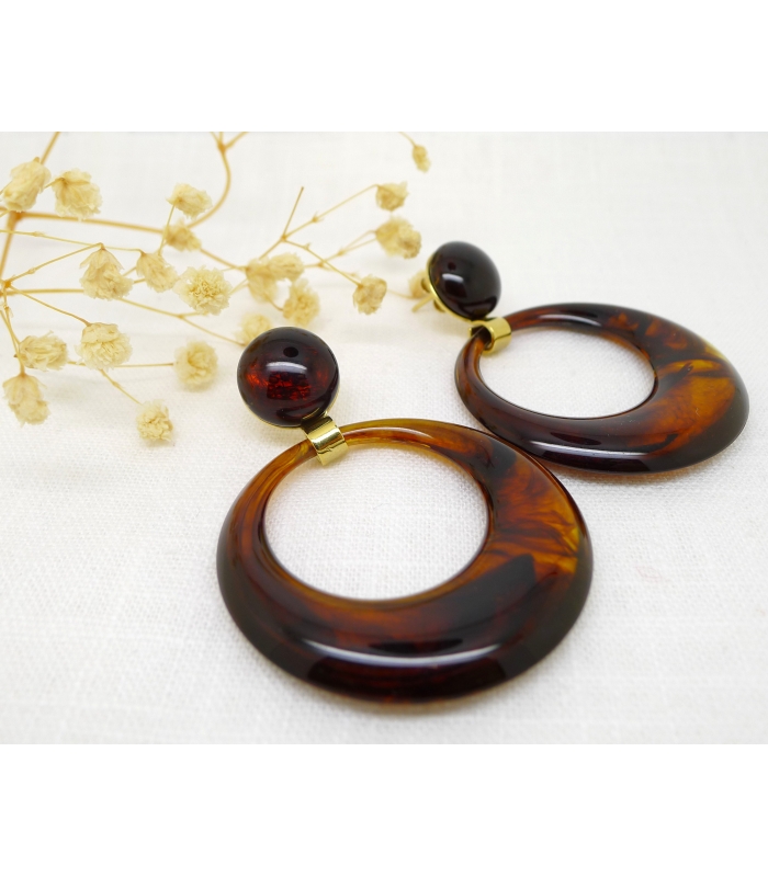 Boucles d'oreilles Pantone Ecaille Ambre foncé - Les Bijoux Acidules