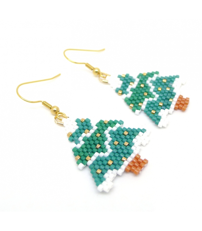 Boucles d'oreilles Sapin enneigé - Tissage Miyuki - Les Bijoux Acidules