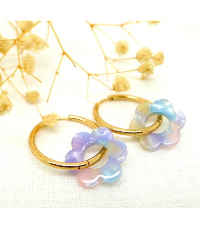 Multicolor Flower Hoop earrings