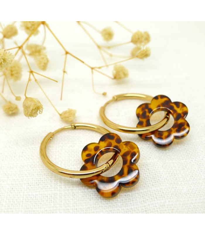 copy of Boucles d'oreilles Créoles à Fleurs pastel - Bijoux tendance - Les