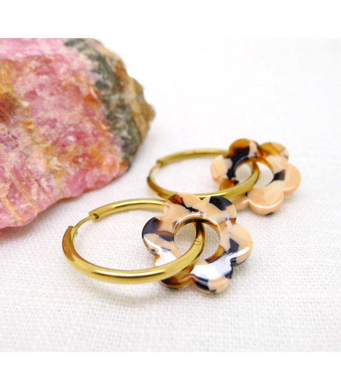 Boucles Créoles Fleurs Terrazzo - Bijoux tendance - Les Bijoux Acidules