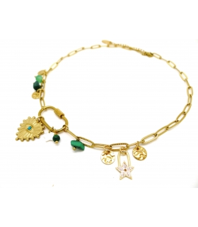 Collier à breloques Oeil Vert – Charms protecteurs & pierres naturelles -
