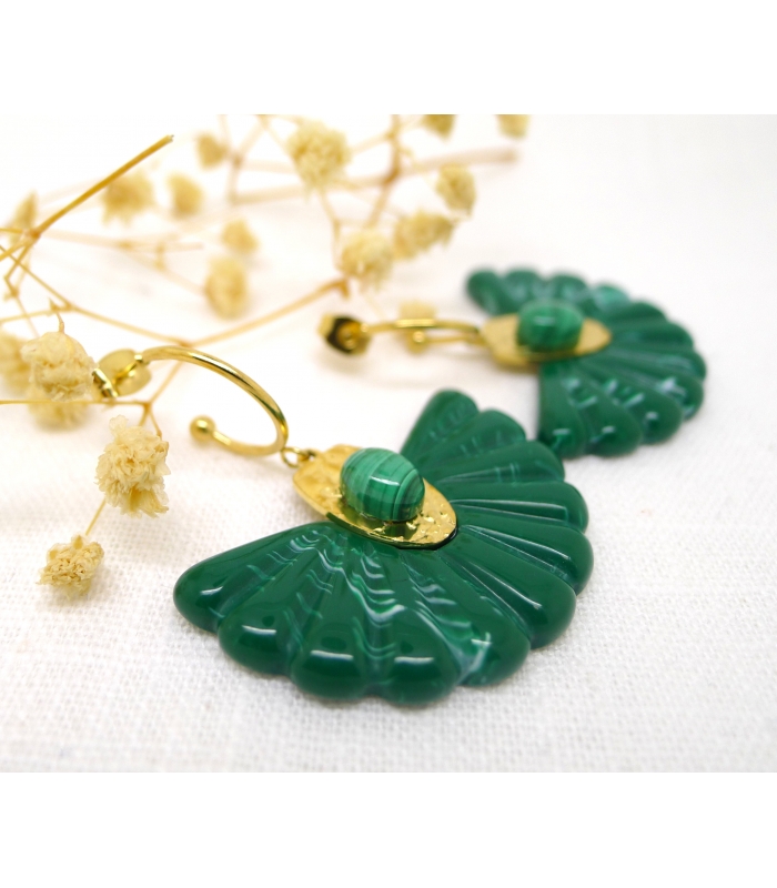 Boucles d'oreilles Eventail Malachite - Les Bijoux Acidules