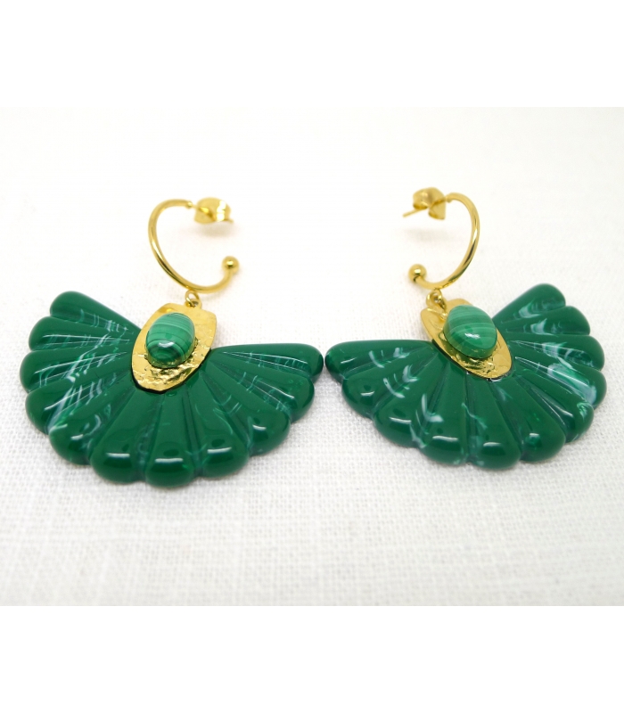 Boucles d'oreilles Eventail Malachite - Les Bijoux Acidules