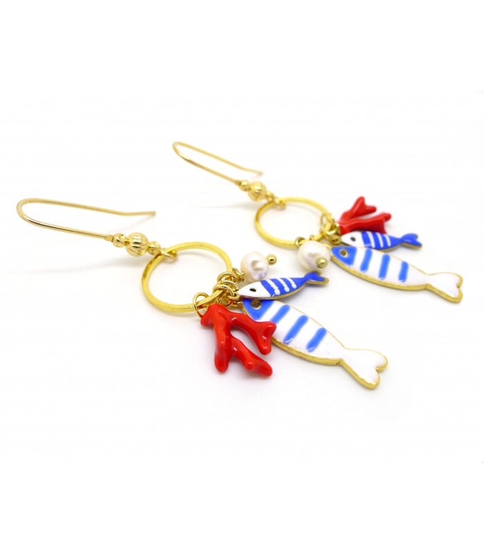 Boucles d'oreilles Poisson et Corail - Trésor de la Mer - Les Bijoux