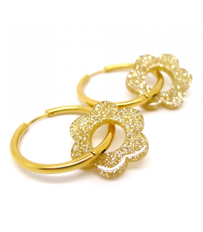 Boucles d'oreilles Créoles à Fleurs dorées - Bijoux festif - Les Bijoux